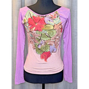 Vintage Bazar Christian Lacroix Womens 6 Pink Purple Floral Top Shirt Nylon Rare